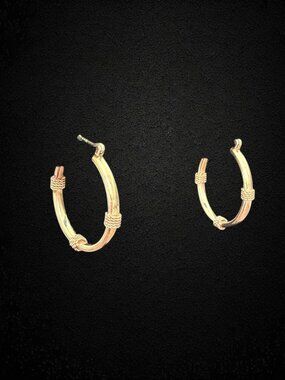 14K Yellow Gold Hoop Earrings 3.7g Textured Rope Accent Hinged Snap Hoops